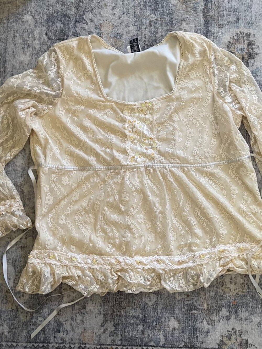 Fashion Bug Plus 26/28 90s Lace Beaded Fairy Whimsigoth Blouse Cream Boho T13